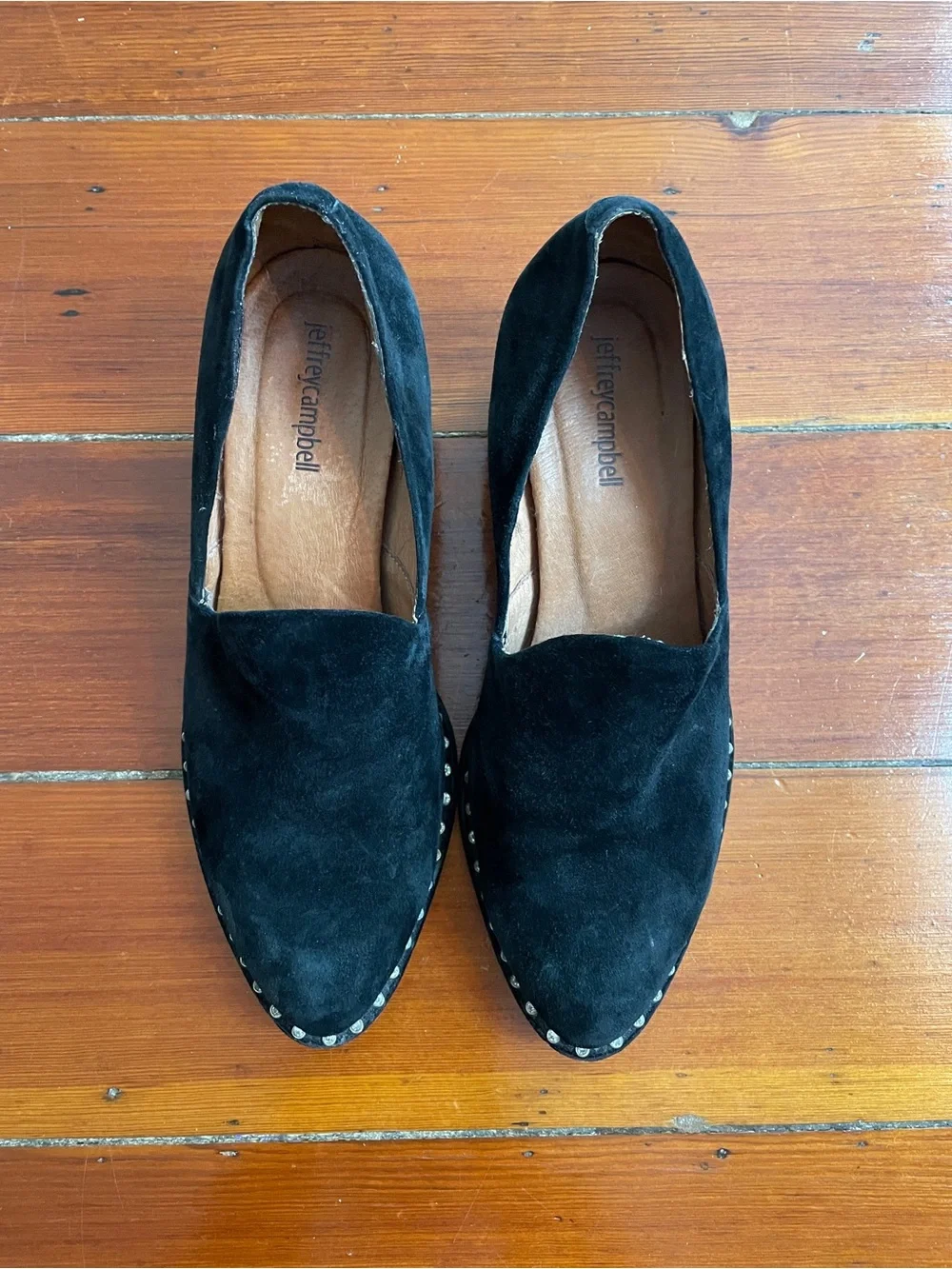 Jeffery Campbell Civil Black Suede Pearl Heel Loafers Women’s 8 ❤️🎀